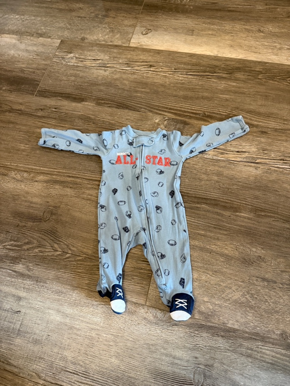 Carter's Light Blue Football 'All Star'‎ Footed One-Piece